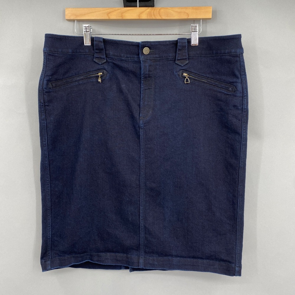 Lauren Ralph Lauren Denim Skirt Womens 14 Dark Wash Stirrup Zipper Pencil Preppy